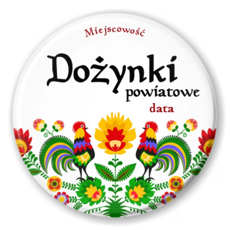 przypinka Dożynki powiatowe folkowe koguty