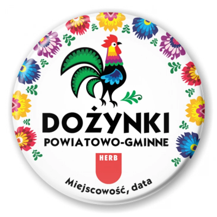 przypinka Dożynki powiatowo-gminne z kogutem