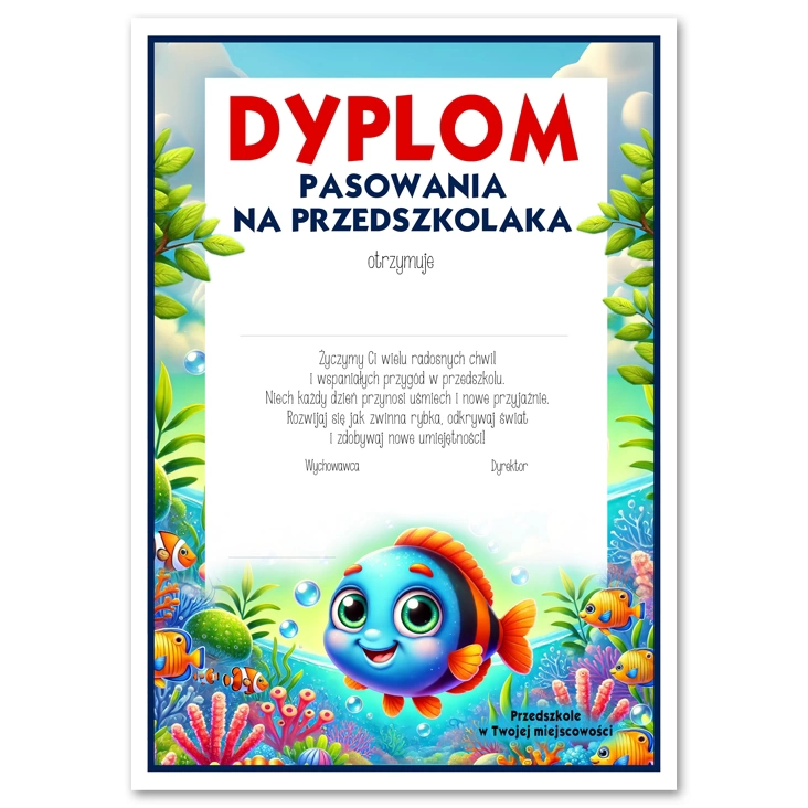 dyplom Dyplom pasowania na przedszkolaka grupa Rybki