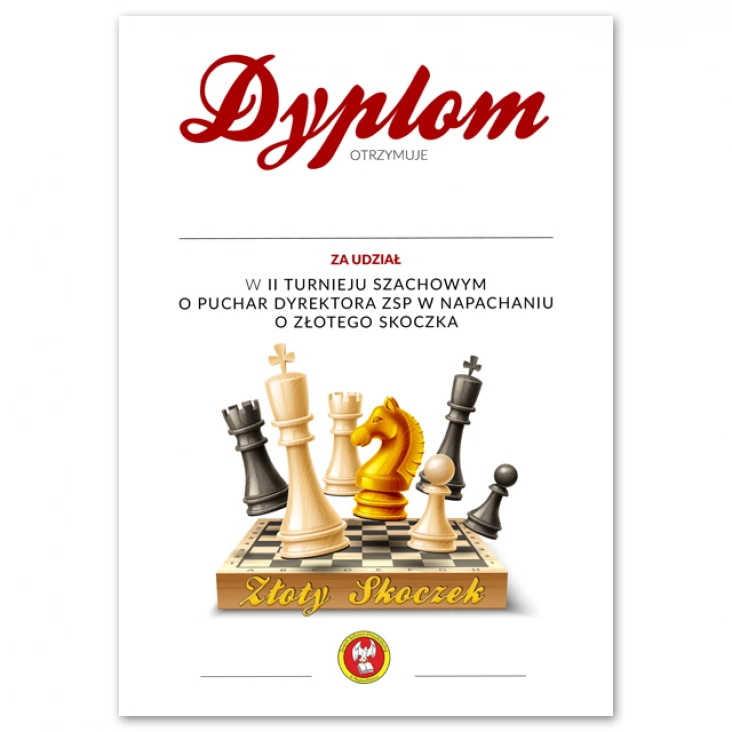 dyplomDyplom za udział w Drugim Turnieju Szachowym Złoty Skoczek 2023