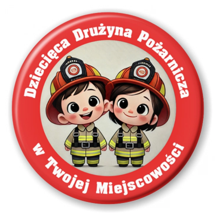 przypinka Dziecięca Drużyna Pożarnicza dziewczynka i chłopiec