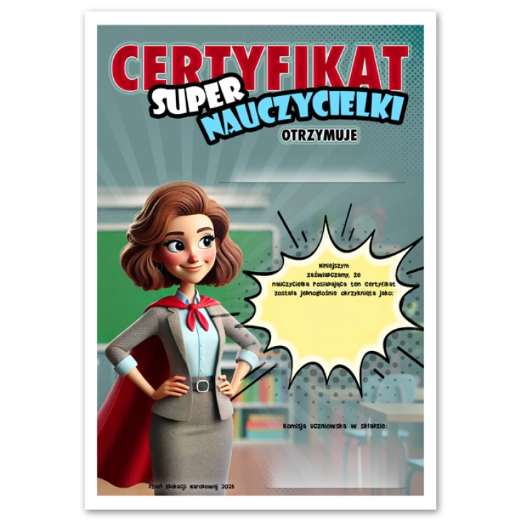 dyplomDzień Nauczyciela Certyfikat Super Nauczycielki