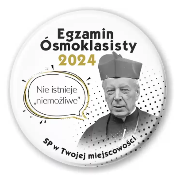 przypinka Egzamin Ósmoklasisty z kardynałem Stefanem Wyszyńskim