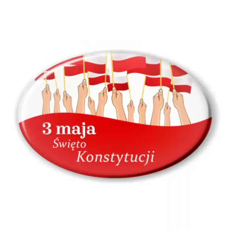 przypinka elipsa Narodowe Święto Konstytucji 3 Maja Dłonie z Chorągiewkami