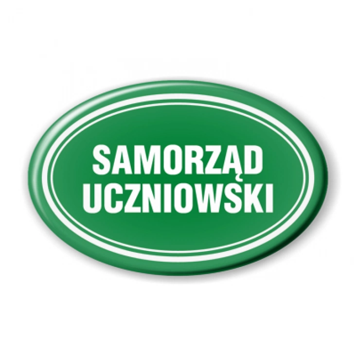przypinka elipsa Samorząd uczniowski na zielonym tle