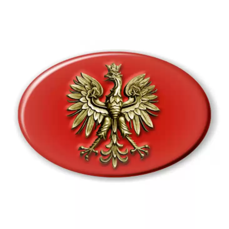 przypinka elipsa Złoty Orzeł Polski na czerwonym polu