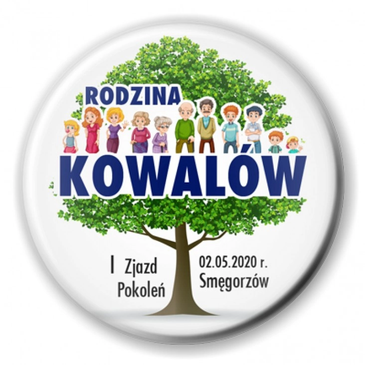 przypinka I zjazd rodziny Kowalów drzewo