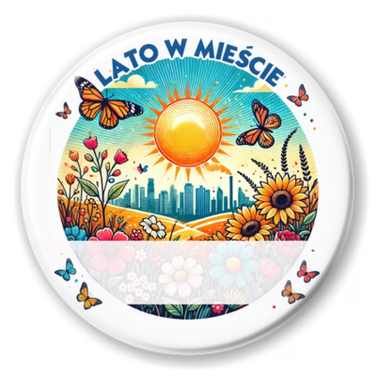 przypinka Lato w mieście. Miejscie na napis