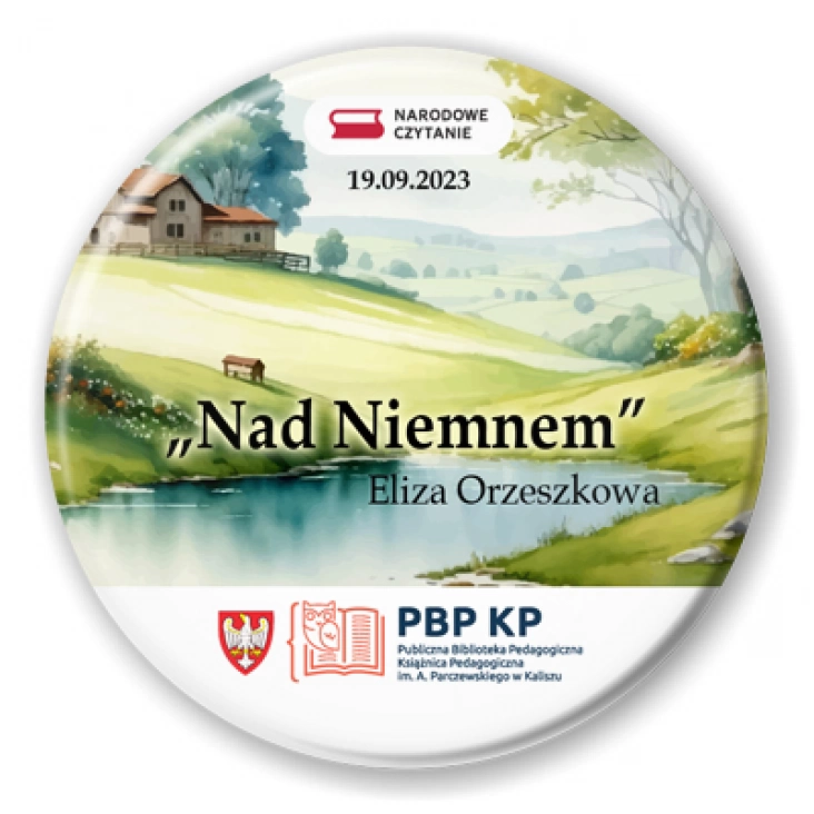 przypinka Nad Niemnem Narodowe Czytanie Książnica Pedagogiczna Kalisz