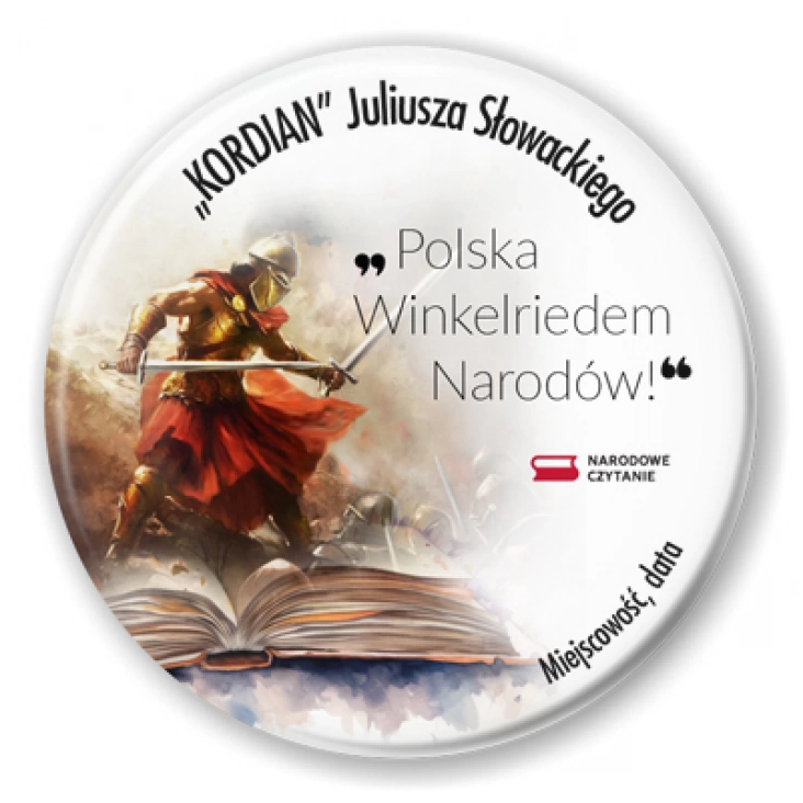 przypinka Narodowe Czytanie Kordian rycerz Winkelried