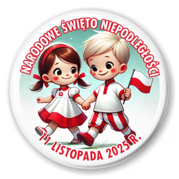przypinka Narodowe Święto Niepodległości dziewczynka i chłopiec