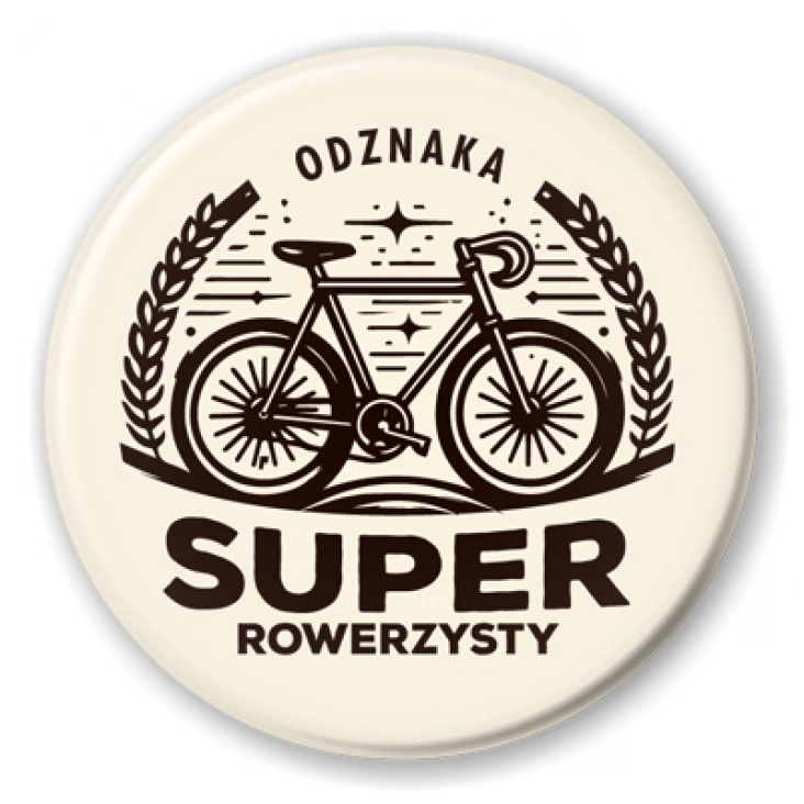 przypinka Odznaka Super Rowerzysty na kremowym tle
