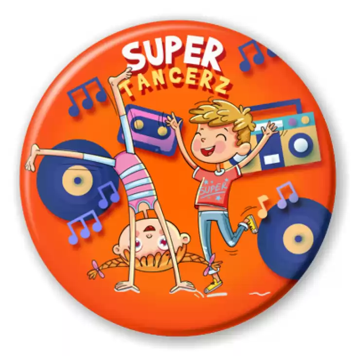 przypinka Odznaka Super Tancerza na pomarańczowym tle