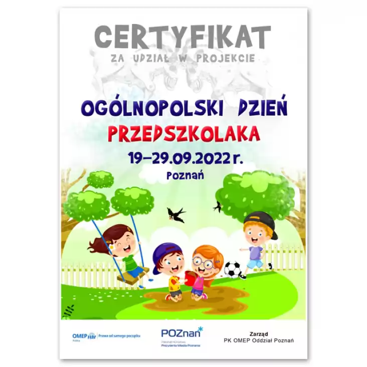 dyplom Ogólnopolski Dzień Przedszkolaka 2022 Certyfikat udziału