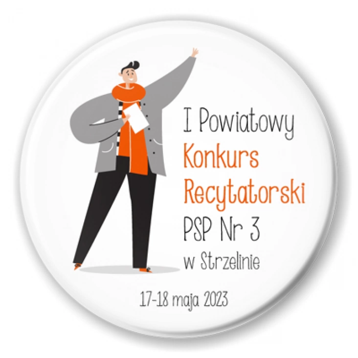 przypinka Pierwszy Powiatowy Konkurs Recytatorski PSP nr 3 w Strzelinie