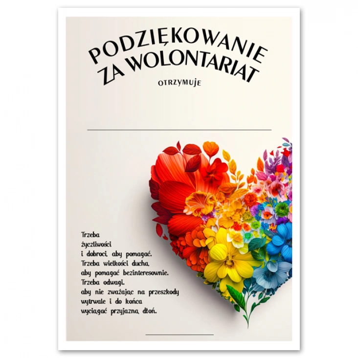 dyplom Podziękowanie za wolontariat