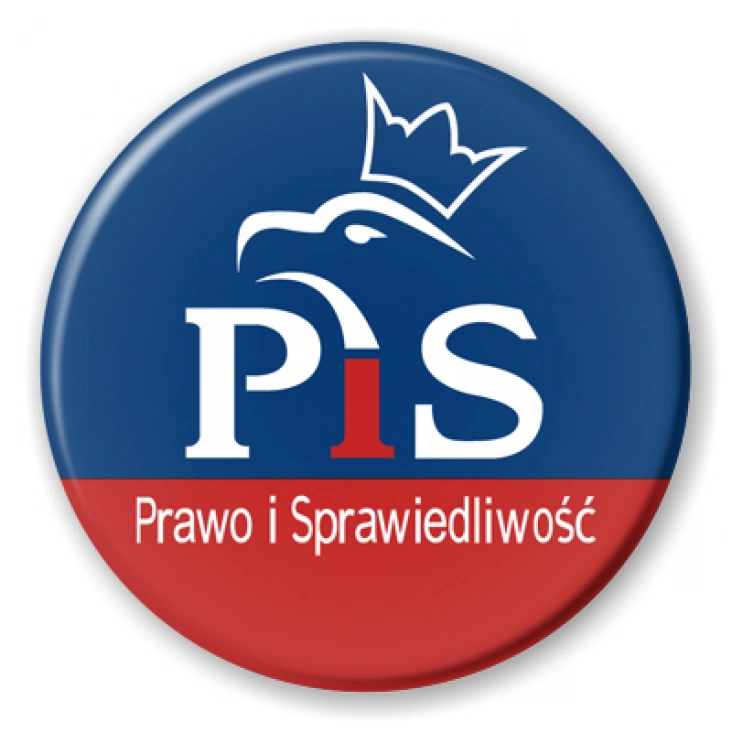 przypinka Prawo i Sprawiedliwość PiS logo w inwersji