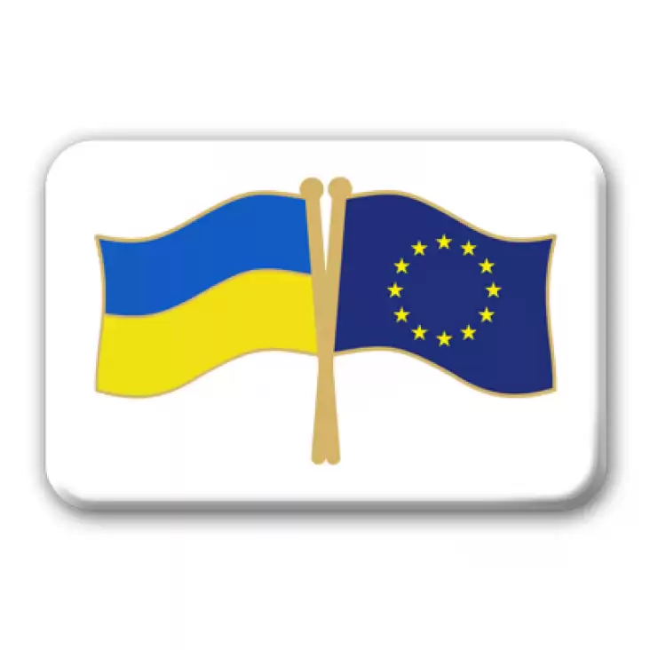 przypinka prostokąt Flagi Ukrainy i Unii Europejskiej