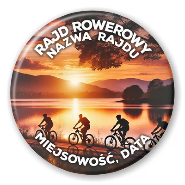 przypinka Rajd rowerowy z zachodem słońca