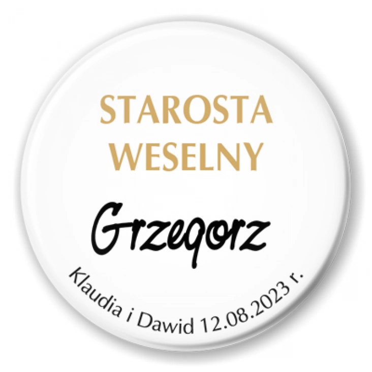 przypinka Starostwa Weselny Grzegorz