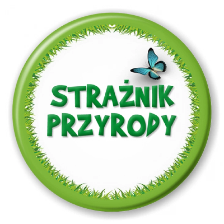 przypinka Strażnik Przyrody trawa z motylem