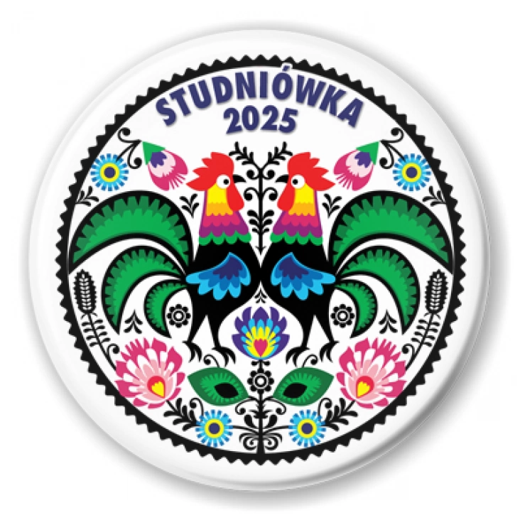 przypinka Studniówka folk z kogutami