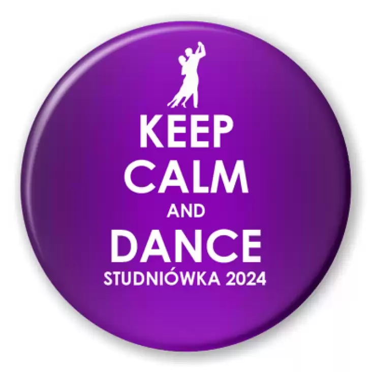 przypinka Studniówka keep calm and dance fioletowa