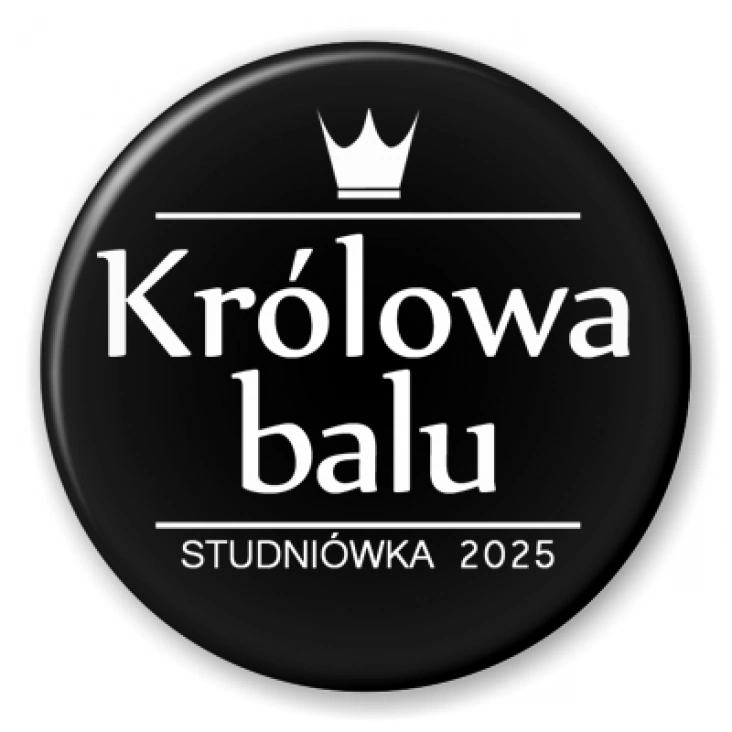 przypinka Studniówka z koroną królowa balu czarna