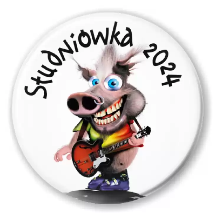 przypinka Studniówka ze świnką gitarzystą punk
