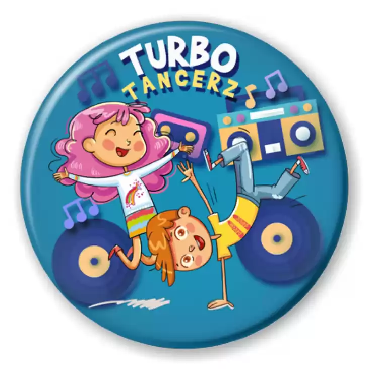 przypinka Turbo tancerz na niebieskim tle