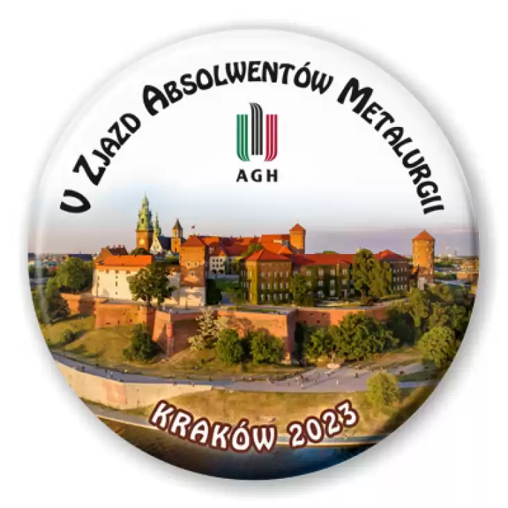 przypinka V Zjazd Absolwentów Metalurgii Kraków 2023