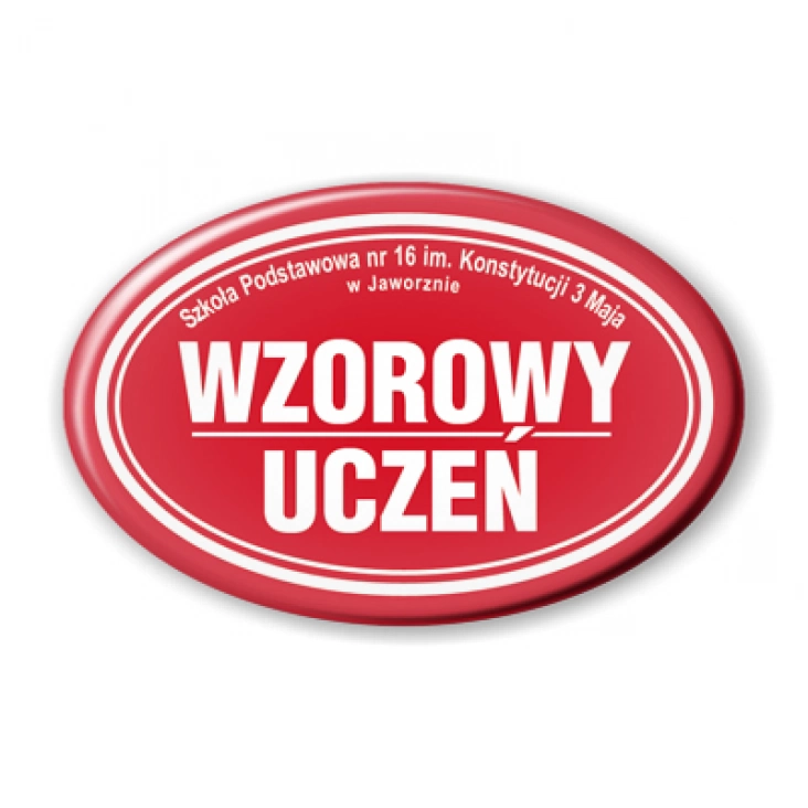 przypinka elipsa Wzorowy Uczeń SP 16 w Jaworznie