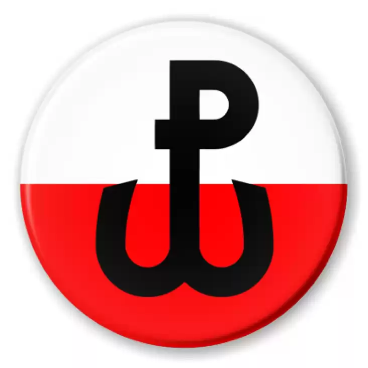 przypinka Znak Polska Walczaca na bialo czerwonym tle