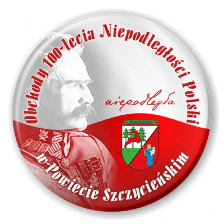 przypinka 100 lat Niepodległości w Powiecie Szczycieńskim