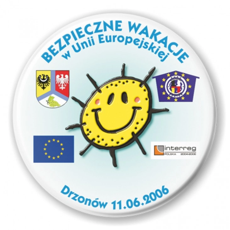 przypinka Bezpieczne Wakacje w Unii Europejskiej