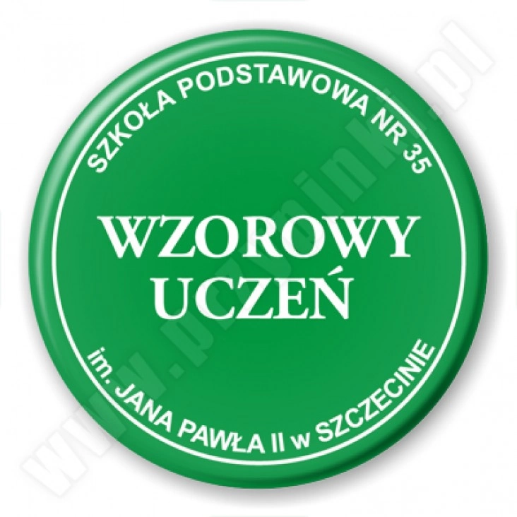 przypinka Wzorowy Uczeń SP35 Szczecin - zielony