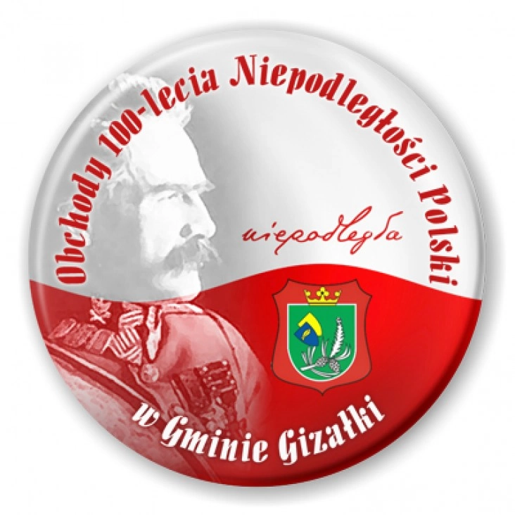 przypinka 100 lat Niepodległości w Gminie Gizałki