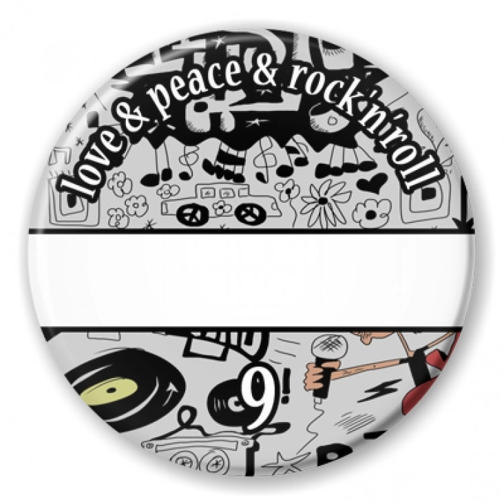 przypinka love and peace and rock and roll
