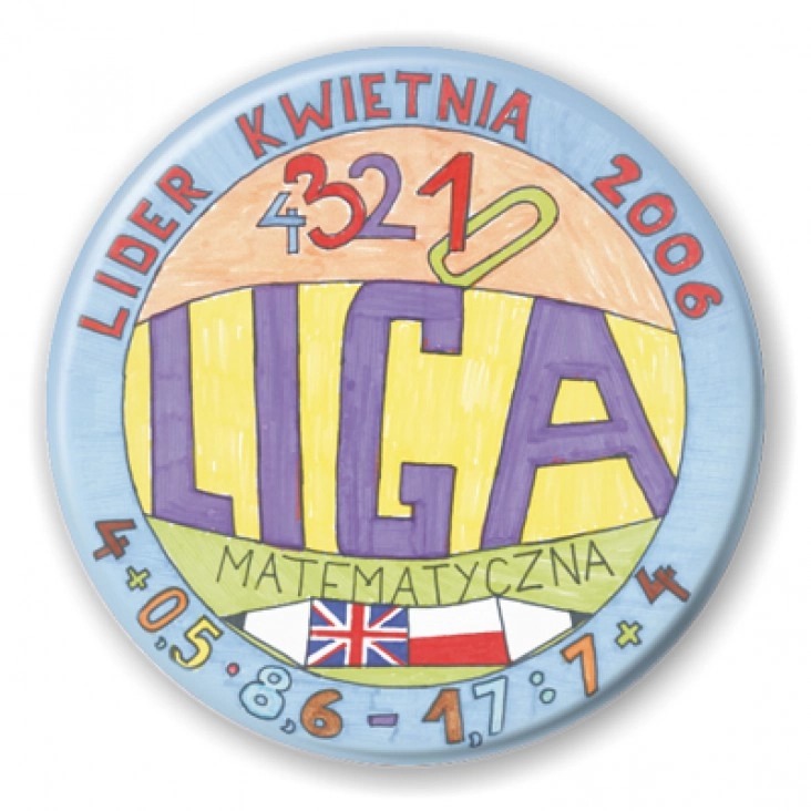 przypinka Liga matematyczna - lider kwietnia 2006