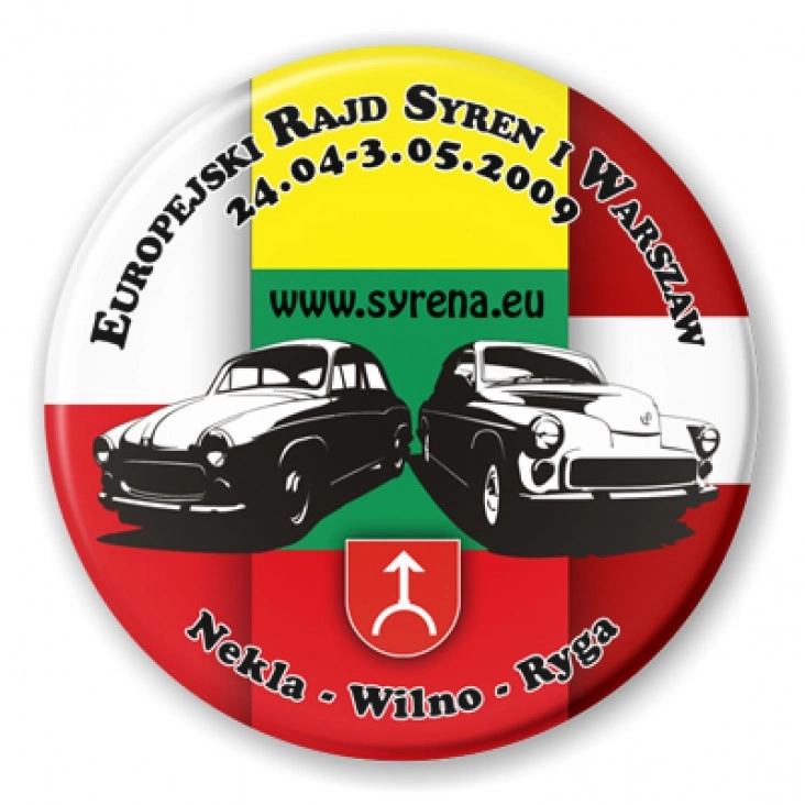 przypinka Europejski Rajd Syren i Warszaw