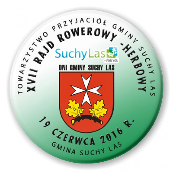 przypinka XVII Rajd Rowerowy Herbowy - Suchy Las 2016