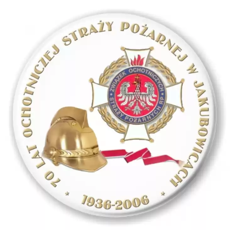 przypinka 70 lat Ochotniczej Straży Pożarnej w Jakubowicach