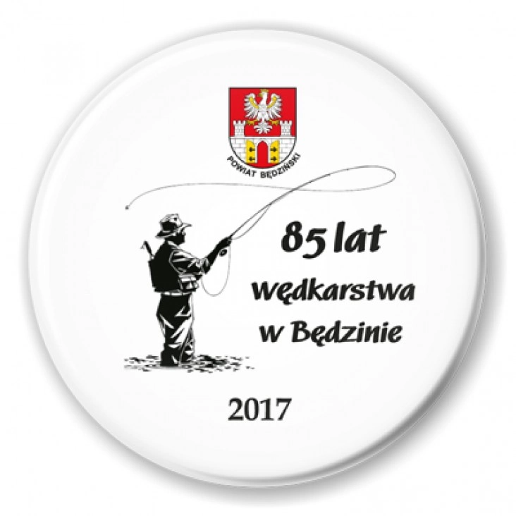 przypinka 85 lat wędkarstwa w Będzinie