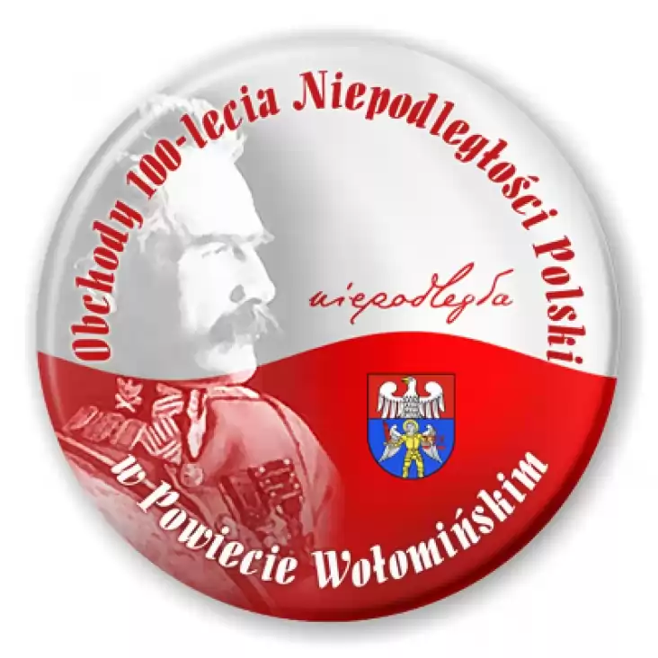 przypinka 100-lecie Niepodległości Polski w Powiecie Wołomińskim