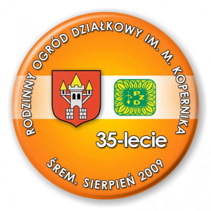 przypinka Rodzinny Ogród Działkowy im. M. Kopernika