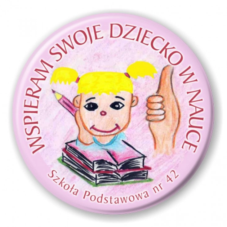 przypinka Wspieram swoje dziecko w nauce - dziewczynka