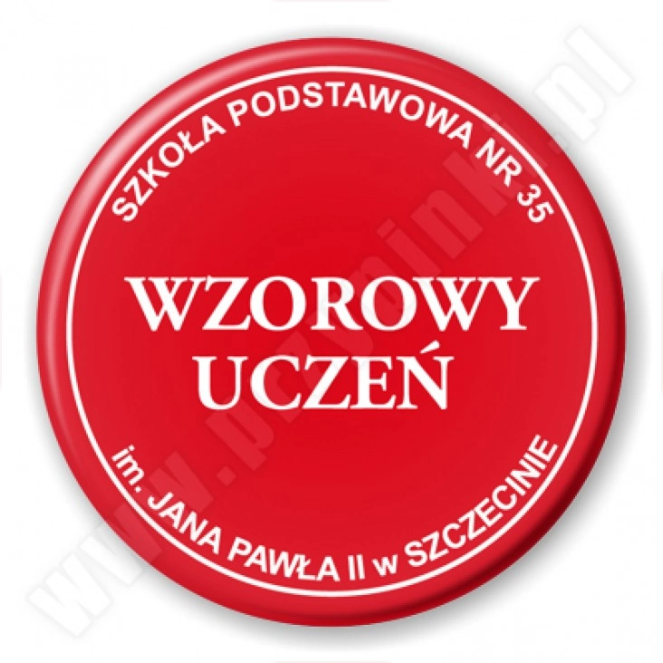 przypinka Wzorowy Uczeń SP35 Szczecin - czerwony