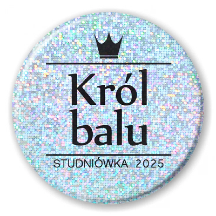 przypinka brokat czarna na studniowke z korona krol balu
