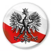 przypinka Orzel Polski na tle flagi panstwowej
