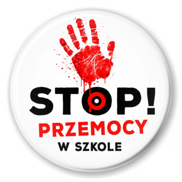 przypinka Stop przemocy w szkole na białym tle